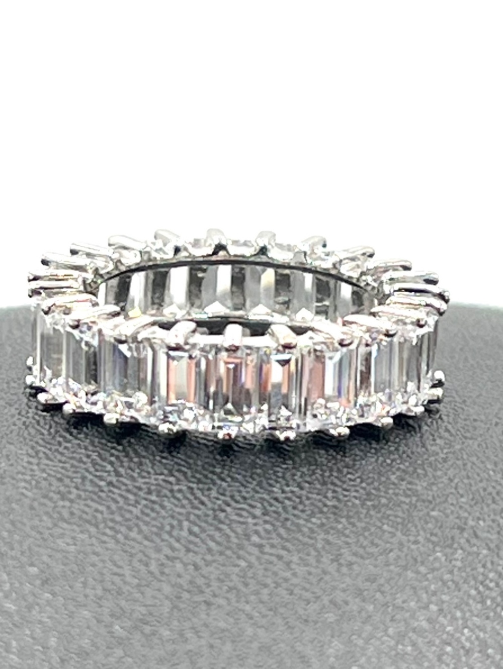 Sterling Silver Emerald Cut CZ Eternity Band Engagement Ring